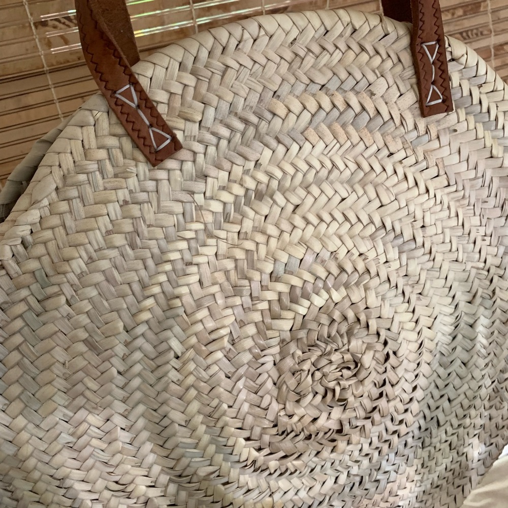 Round straw purse bag leather purse circle large - Picture 4 of 7